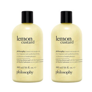 2 Philosophy LEMON CUSTARD Hydrating Shower Gel Lot 16 fl oz each Bath Set NEW